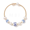 Handmade Porcelain & Natural Cultured Freshwater Pearl & Non-magnetic Synthetic Hematite Beaded Cuff Bangles for Women BJEW-JB14022-01-3