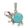 Elephant Antique Silver Plated Alloy Dyed Synthetic Turquoise Pendants PALLOY-J631-01AS-1