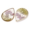 Brass & Transparent Epoxy Resin & Dried Flower Pendants RESI-G133-04G-03-2