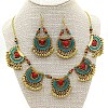 Bohemian Alloy Enamel & Wood Bead & Glass & Resin Tassel Pendant Necklaces & Dangle Earrings Sets FS-WG7EA3D-01-3