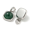 Dyed Natural Green Agate & Brass Square Charms KK-Q820-32P-2