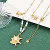 304 Stainless Steel Crystal Rhinestone and Cat Eye Conch Shape Octopus Pendant Dyed Natural Shell Bamboo Stick Link Chain Necklaces NJEW-K252-11G-2