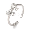 Bowknot Brass Micro Pave Clear Cubic Zirconia Open Cuff Rings for Women RJEW-C098-09P-1