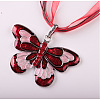 Butterfly Alloy Enamel & Rhinestone Pendant Waxed Cord Necklaces for Women FS-WGA0605-01-1