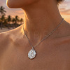 304 Stainless Steel Embossed Flower Oval Pendant Necklaces for Women WGAFB1B-02-1