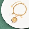 Flat Round & Flower 304 Stainless Steel & Enamel Charm Bracelets BJEW-P375-02G-3