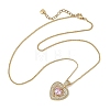 Brass Pave Pink Cubic Zirconia Heart Pendant Brass Curb Chain Necklace for Women NJEW-JN06484-02-2