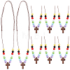 Wood Cross with Acrylic Beaded Pendant Necklaces for Women NJEW-AB00011-1
