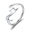 Anti-Tarnish Rhodium Plated 925 Sterling Silver Cuff Finger Rings RJEW-FF0009-01P-1