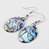 Oval Platinum Tone Brass Natural Paua Shell Dangle Earrings EJEW-M060-03-01-1