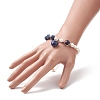 Natural Lapis Lazuli Heart Charm Bracelet with Natural Pearl Beaded Chains for Women BJEW-TA00255-01-3