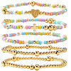 Summer Stainless Steel Heart Alphabet Colorful Glass Seed Beaded Stretch Bracelet Sets JV8929-7-1