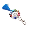 Handmade Lampwork Evil Eye & Polyester Tassel Pendant Decorations HJEW-JM02821-03-4