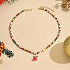 Christmas Alloy Enamel Pendant Colorful Glass Seed Beaded Necklaces FS-WG695D6-06-1