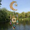 Natural Yellow Quartz Chip & Metal Moon Hanging Suncatchers PW-WG15083-06-1