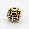 CZ Brass Micro Pave Grade AAA Black Color Cubic Zirconia Round Beads KK-O065-10mm-01G-NR-1