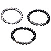 3Pcs Synthetic Non-magnetic Hematite & Natural Picture Jasper & Map Stone Beaded Stretch Bracelets Set for Men WG2E47F-01-5