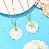 2Pcs 2 Styles Natural Shell and 304 Stainless Steel Starfish and Shell Shape Pendant Paperclip Chain Necklaces for Women NJEW-JN06215-1