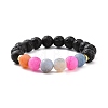 Natural Weathered Agate(Dyed) & Lava Rock Round Beaded Stretch Bracelet BJEW-JB08501-1