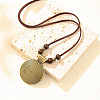 Adjustable Wooden Beads Alloy Spiral Disc Pendant Faux Suede Necklaces for Women WG515CC-01-1