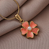 304 Stainless Steel Enamel with Imitation Pearl Flower Pendant Necklaces for Women ZA2839-2-2