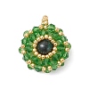 Dyed Natural Green Tiger Eye & Glass Seed Beaded Flat Round Pendants PALLOY-MZ00950-05-1