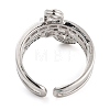 Rack Plating Brass Micro Pave Cubic Zirconia Paper Clip Open Cuff Rings for Women RJEW-C080-02P-3