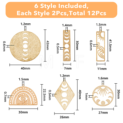 12Pcs 6 Style Brass Pendants KK-FH0005-98-1
