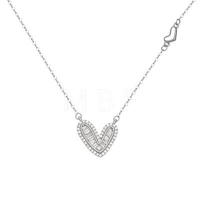 925 Sterling Silver Clear Cubic Zirconia Heart Pendant Cable Chain Necklaces for Women FS-WG5B033-01-1