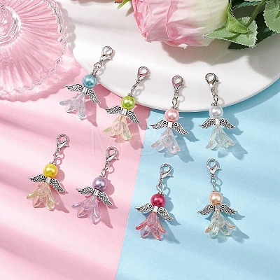 8Pcs 8 Colors Wedding Season Angel Glass Pearl & Acrylic Pendant Decorations HJEW-JM01919-1