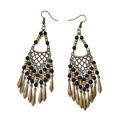 Vintage Bohemian Tassel Alloy & Resin Beaded Chandelier Earrings LS-EJEW-G466-03AB-1