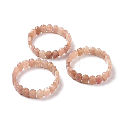 Natural Strawberry Quartz Oval Beaded Stretch Bracelet G-E010-01M-1