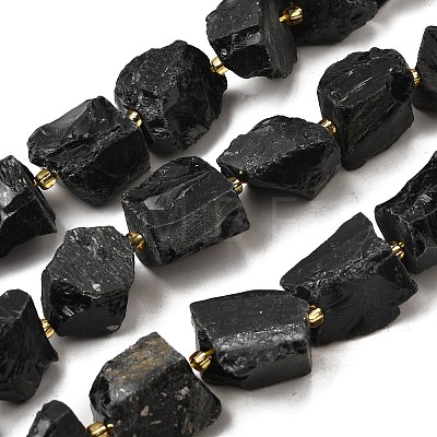 Raw Rough Natural Black Obsidian Beads Strands G-Z087-B06-1