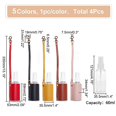 WADORN 5Pcs 5 Colors Plastic Hand Sanitizer Bottle with PU Leather Cover KEYC-WR0001-34-1