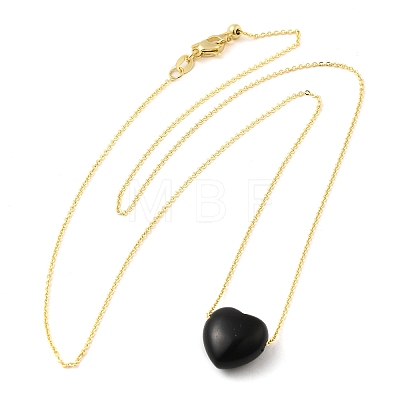 Natural Obsidian Heart Pendant Necklace with Golden Alloy Cable Chains NJEW-G116-01D-1