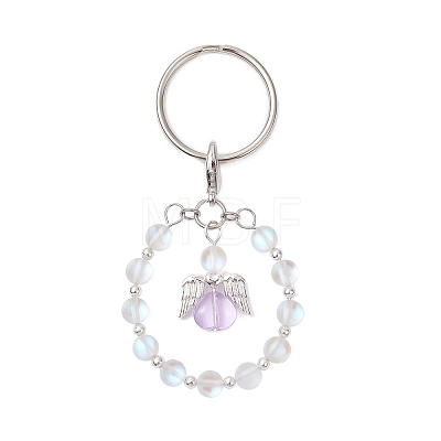 Alloy & Glass & Synthetic Moonstone Keychain KEYC-JKC01030-1