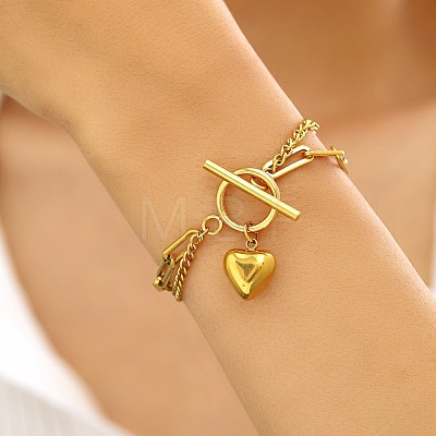 304 Stainless Steel Curb & Paperclip Chain Multi-layered Bracelets FS-WG8A90B-01-1