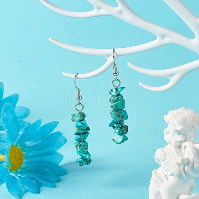 Synthetic Turquoise Chip Beads Dangle Earrings EJEW-JE04649-09-1