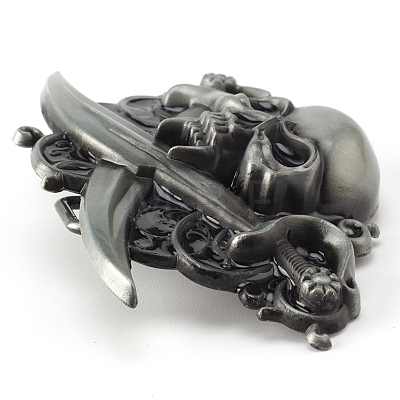 Tibetan Style Double Knife Demon Head Skull Alloy Belt Buckle PW-WGD8EEE-01-1