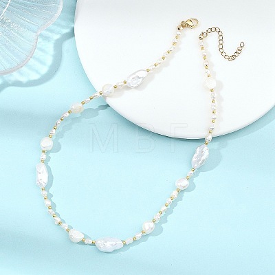 Natural Baroque Keshi Pearl Nuggets & Glass Seed Beaded Necklaces for Women NJEW-JN06067-1