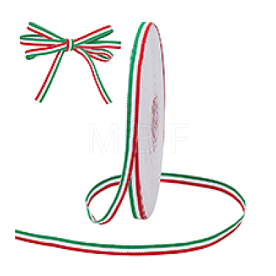 50 Yards Tricolor Polyester Striped Grosgrain Ribbon OCOR-WH0078-199A-1