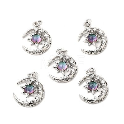 Brass Micro Pave Clear Cubic Zirconia Glass Pendants ZIRC-C024-06P-01-1