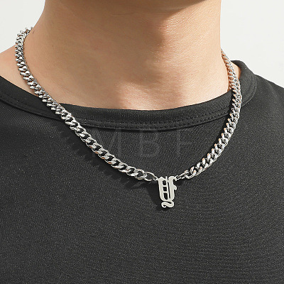 304 Stainless Steel Initial Pendant Cuban Link Chain Necklaces FS-WGB15F2-15-1