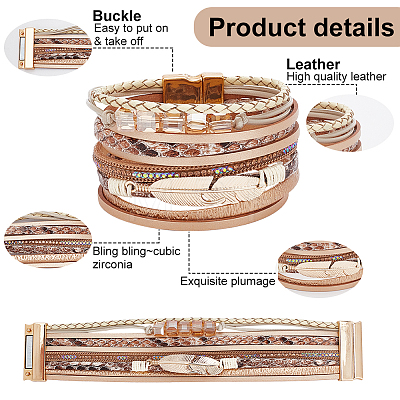 ANATTASOUL 3Pcs 3 Style PU Leather Multi-strand Bracelets Set BJEW-AN0001-04-1