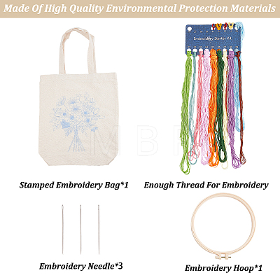 DIY Canvas Bag Flower Embroidery Kits DIY-WH0374-84B-1