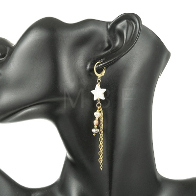 Star & Moon Natural Freshwater Shell Asymmetrical Earrings EJEW-JE07144-1