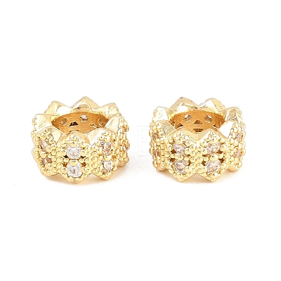 Flower Brass Clear Cubic Zirconia European Beads KK-B186-11G-1