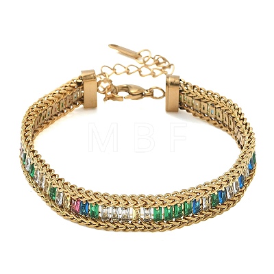 304 Stainless Steel & Glass Wheat Chain Double Layers Bracelets for Women BJEW-F540-08G-04-1