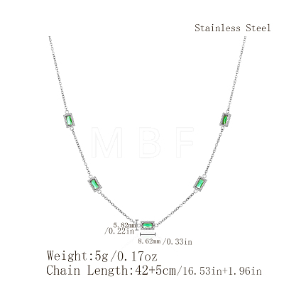 Elegant 304 Stainless Steel Pave Rectangle Green Cubic Zirconia Link Chain Necklaces for Women FB8248-1-1