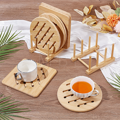 8Pcs 2 Styles Bamboo Cup Mats DJEW-GO0001-17-1